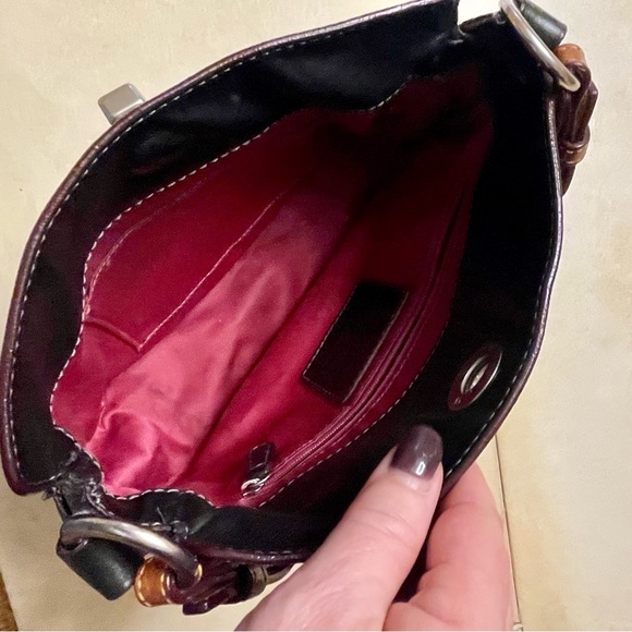 Vintage Coach Leather Shoulder Bag Black Brown Purse Twist lock - Picture 3 of 8